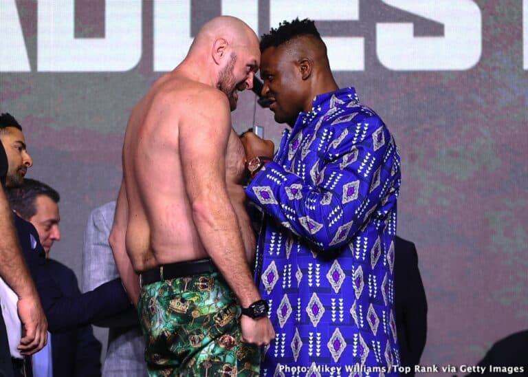 tyson fury vs francis ngannou faceoff boxing photo